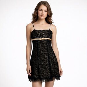 Candie’s Women Black Floral Crocheted Mini Dress Lined Adjustable Tulle Sz 1 Y2k